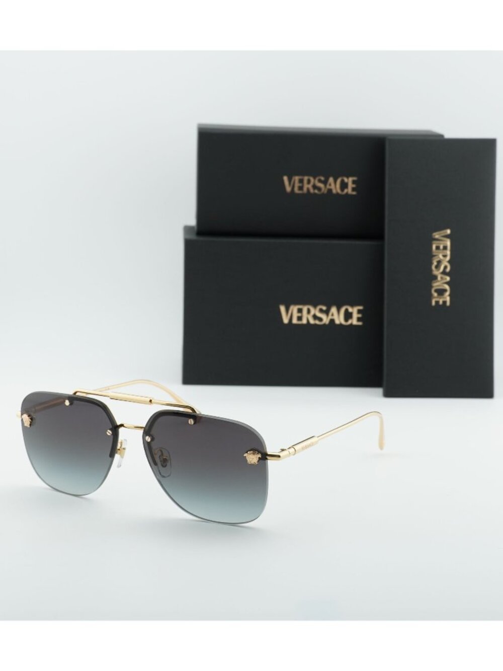Versace VE2296 100284 Aviator Rimless Sunglasses – Gold / Grey